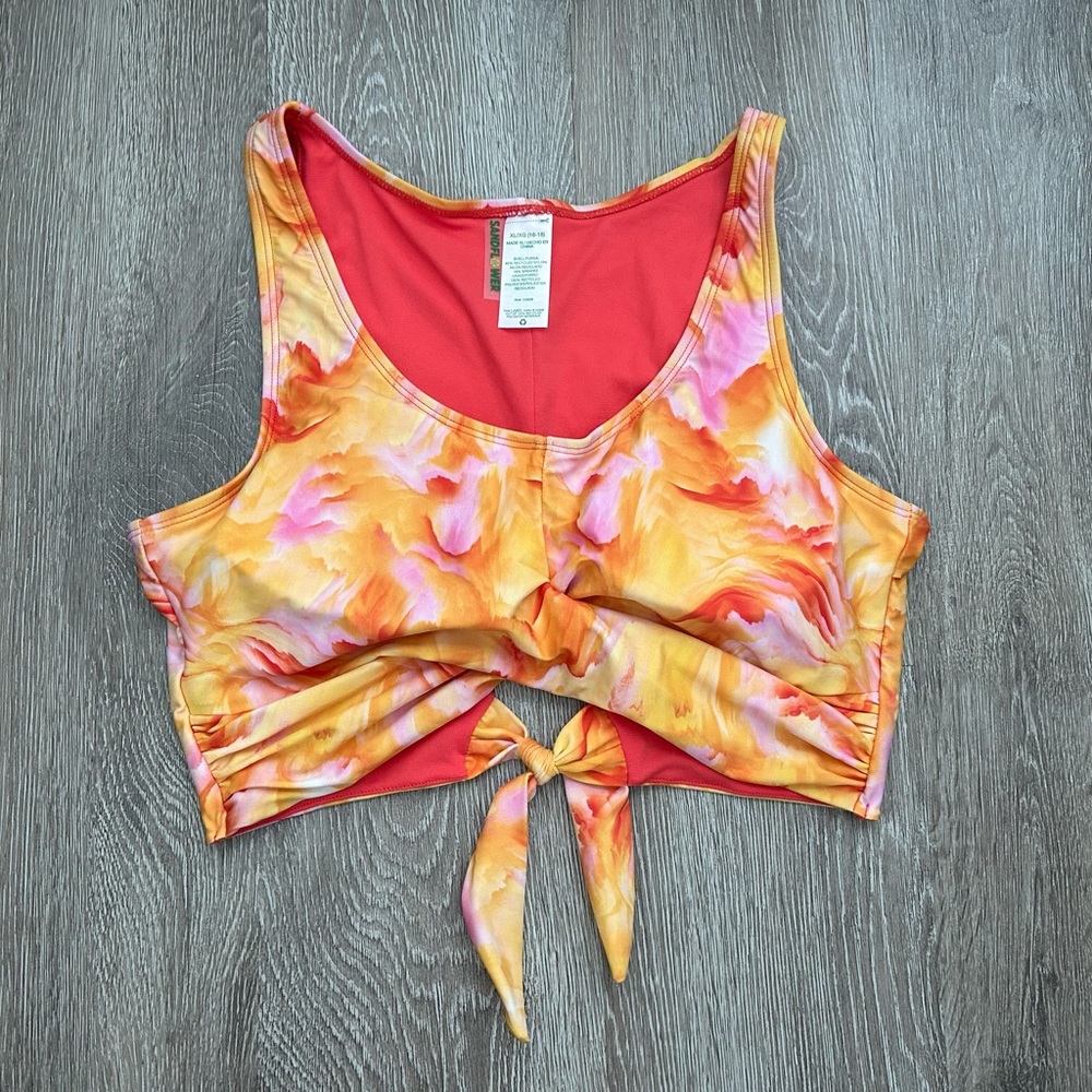 Sandflower orange and yellow tie dye tankini swim top cut out back XL